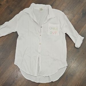 NWOT Golden SUN White Button-Up Swim Coverup